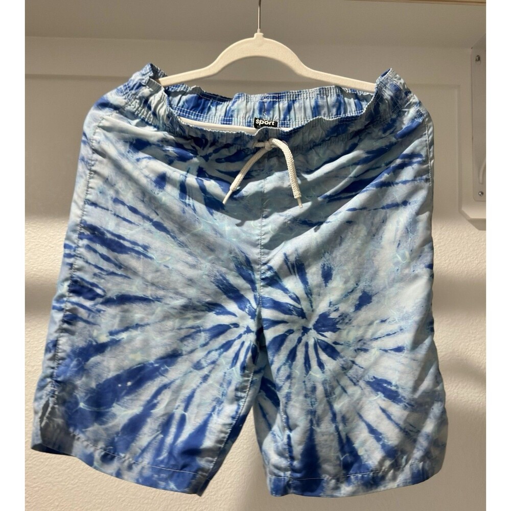 Place sport - Tie-Dye Blue Swirl Board Shorts with Elastic Waist & Drawstring